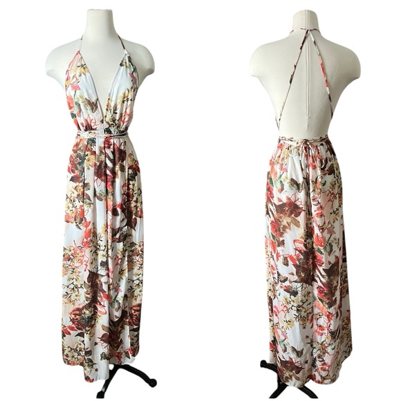 Pretty Little Think Floral Halter Maxi Dress Wrap Open Back Size 2 Boho Feminine - Picture 1 of 8